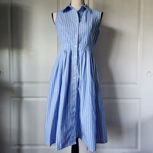 Eliza J Cotton Midi Shirt dress Button up Striped Blue
